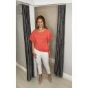 Lori Broderie Tie front Tee - Coral