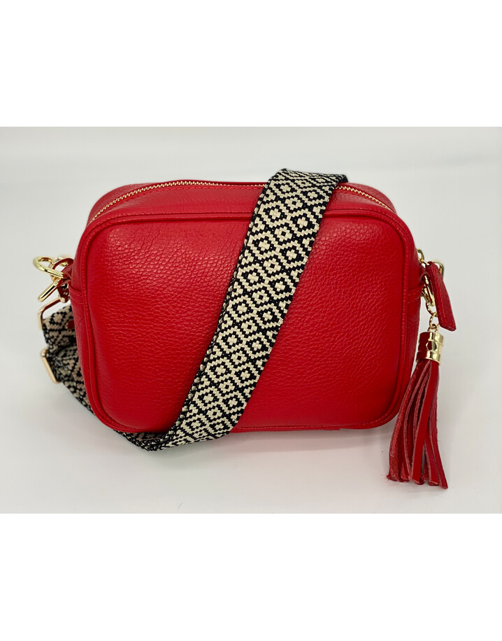Elie Beaumont Leather Crossbody Bag - Red With Knitted Diamond