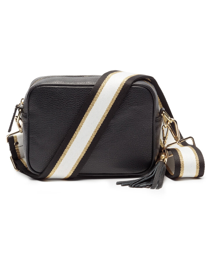 Elie Beaumont Leather Crossbody Bag - Black with Black Gold Stripe 