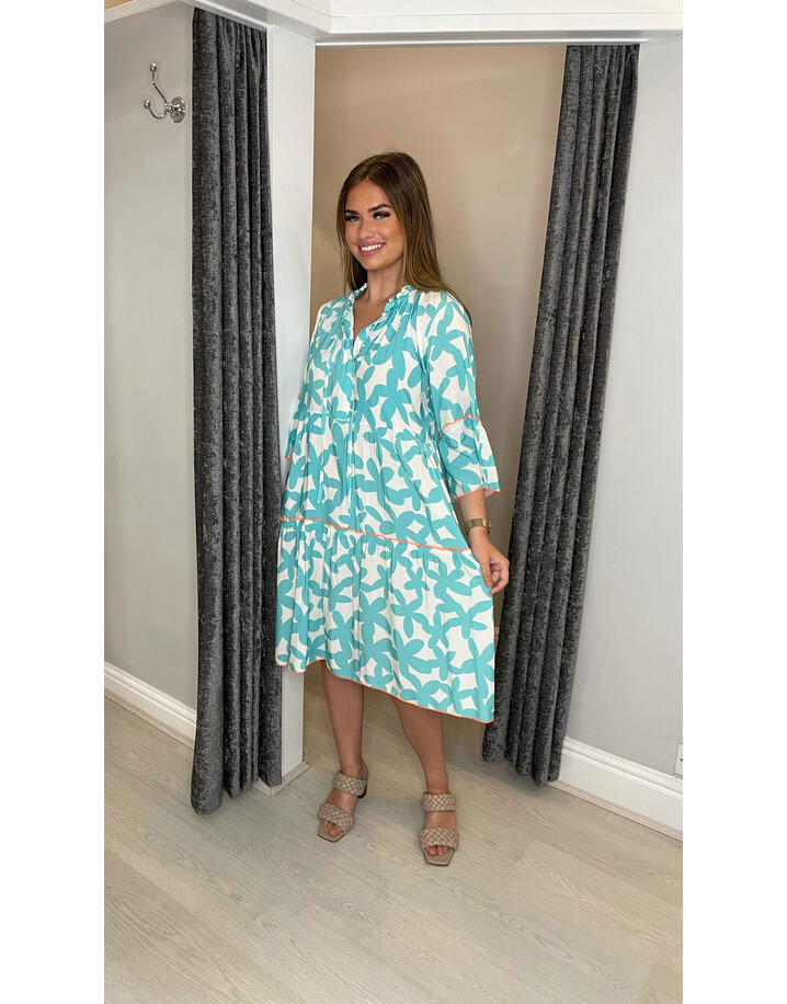 Lucy Cobb Felicity Floral Tiered Dress  - Turquoise