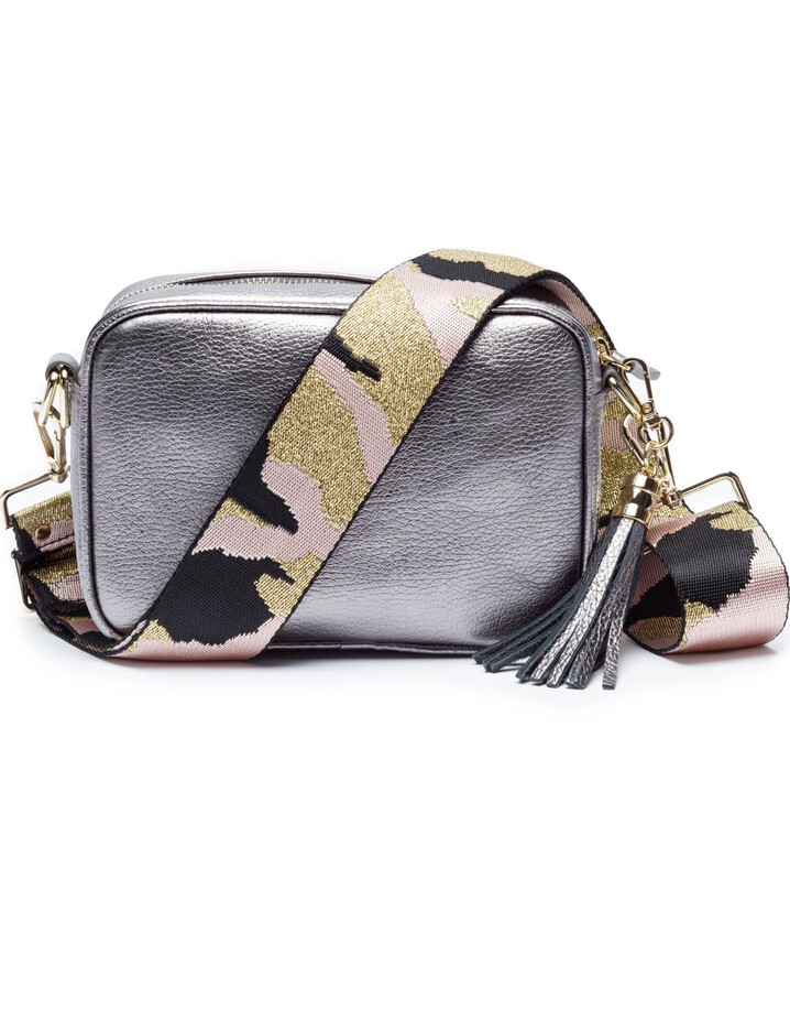 Elie Beaumont Leather Crossbody Bag - Pewter with Pink Camo