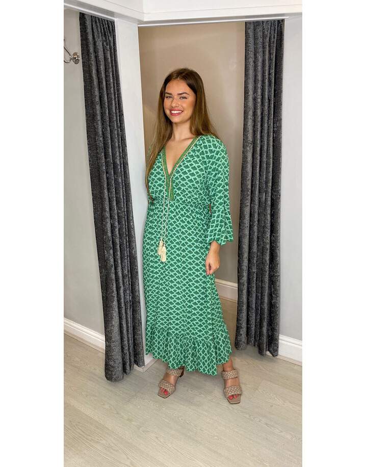 Lucy Cobb Maya Bell Sleeve Midi Dress - Emerald Green
