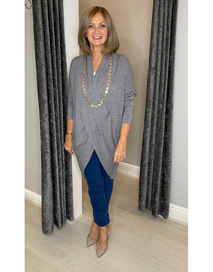 Lucy Cobb Timah Plain Crossover Tunic - Mid Grey
