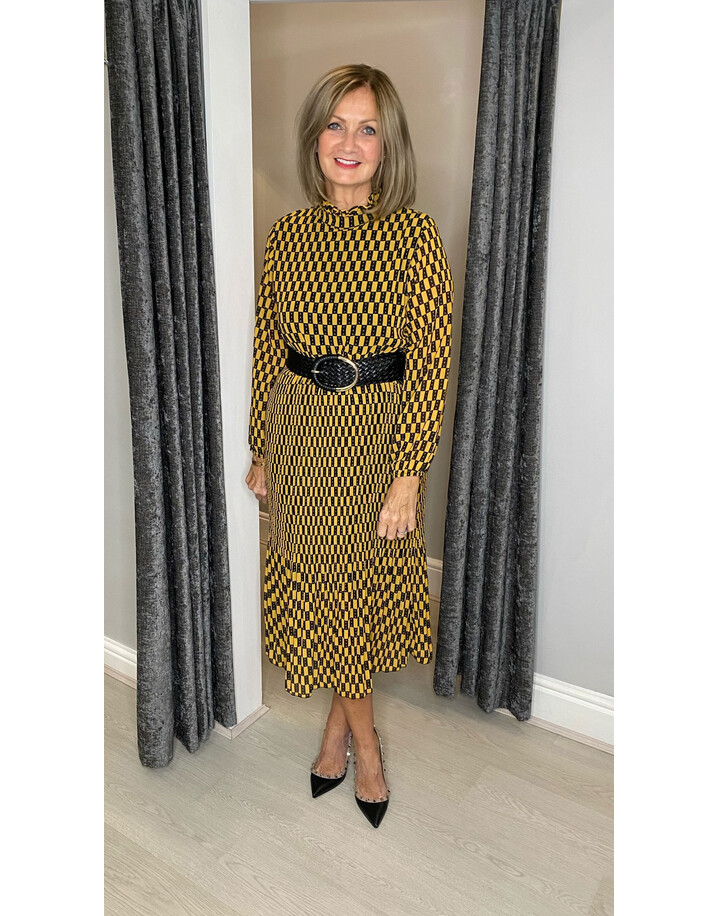 Lucy Cobb Kate High Neck Dress - Mustard Mix
