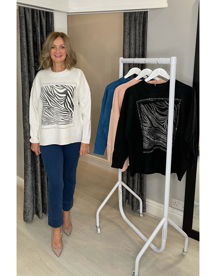 Lucy Cobb Rosy Diamante Zebra Sweatshirt - Black