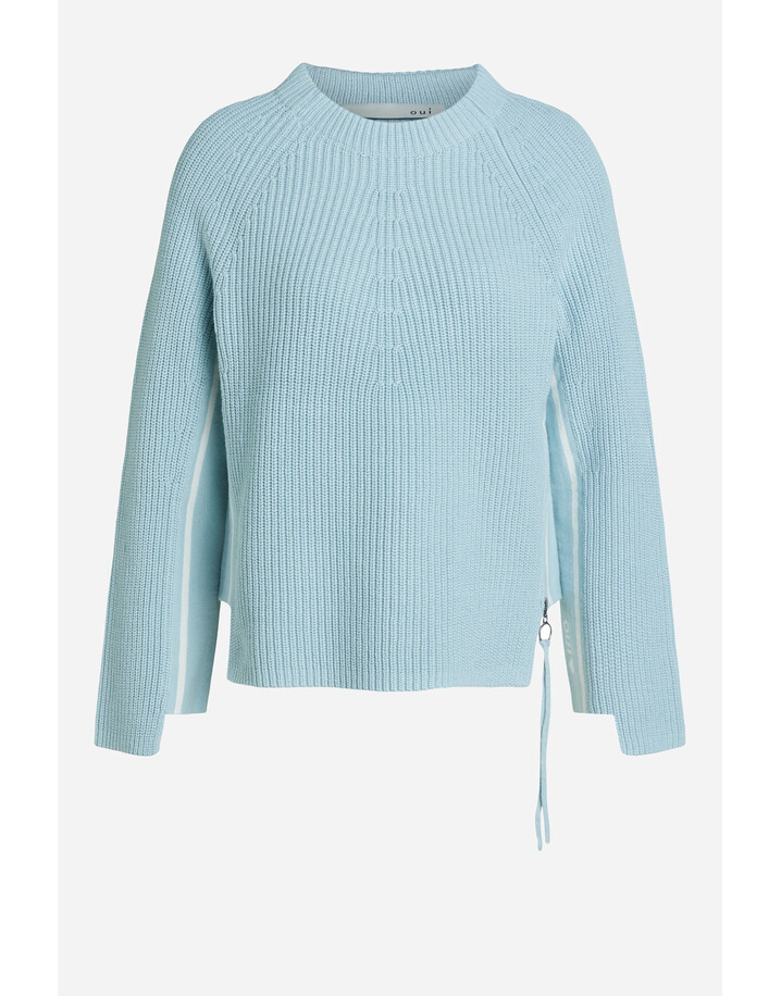 Oui Knitted Jumper with Zip - Aqua Blue