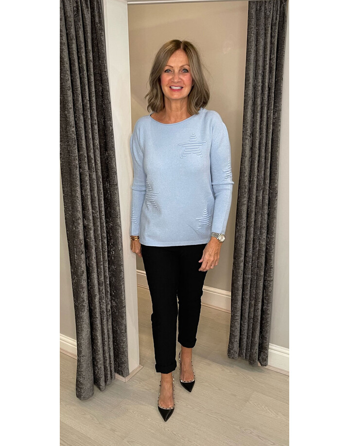 Lucy Cobb Connie Luxury Multi Star Jumper - Baby Blue