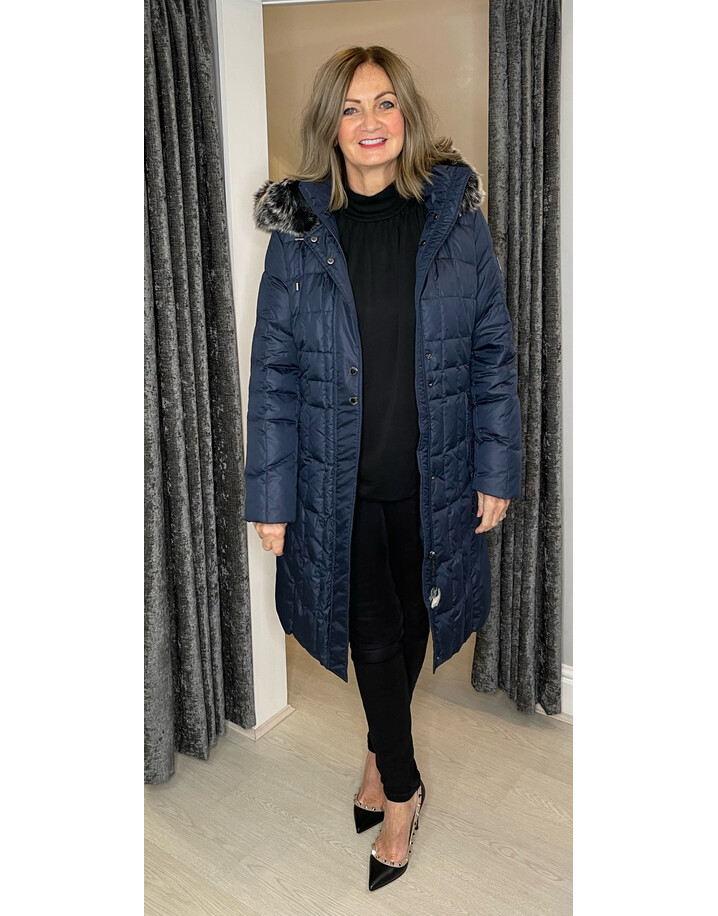 Normann Nadia Faux Fur Hooded Coat - Navy