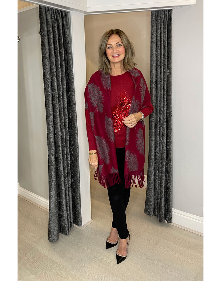 Lucy Cobb Accessories Fern Luxury Reversible Pashmina - Berry