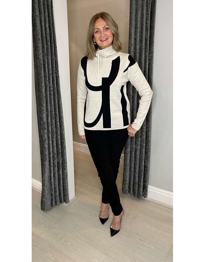 Oui Oui Print High Neck Jumper - Oatmeal