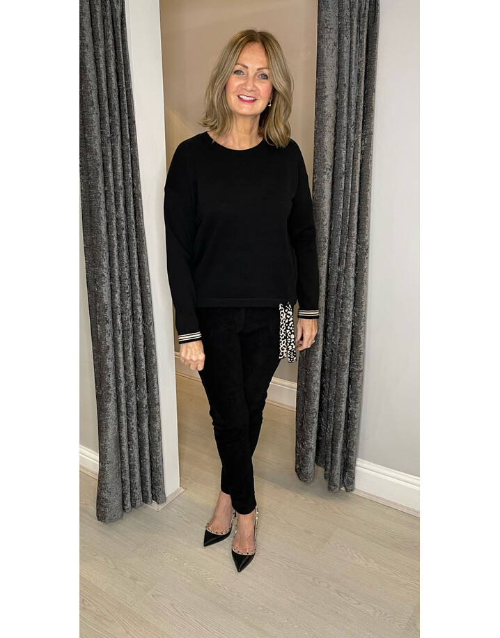 Oui Jumper with Leopard Drawstring - Black