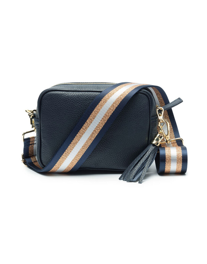 Elie Beaumont Leather Crossbody Bag - Navy with Navy Copper Stripes