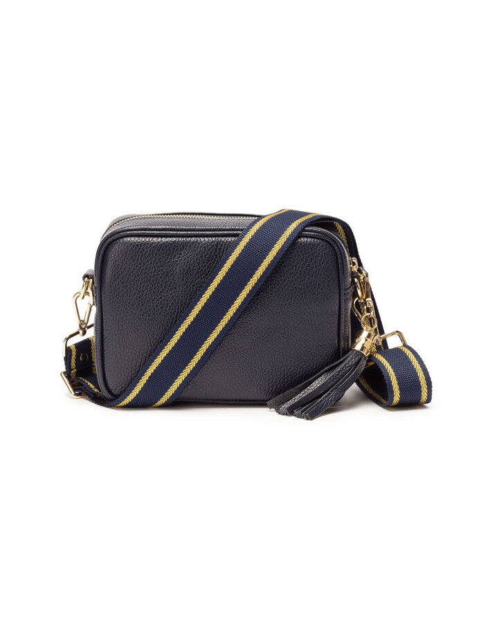 Elie Beaumont Leather Crossbody Bag - Navy with Navy Gold Trim