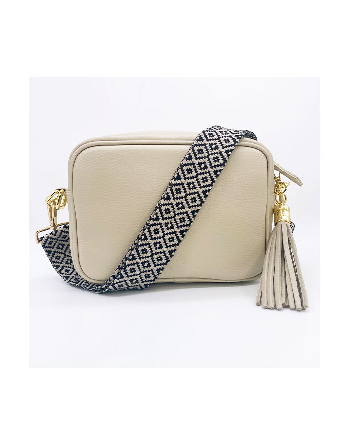 Elie Beaumont Leather Crossbody Bag - Stone with Knitted Diamond