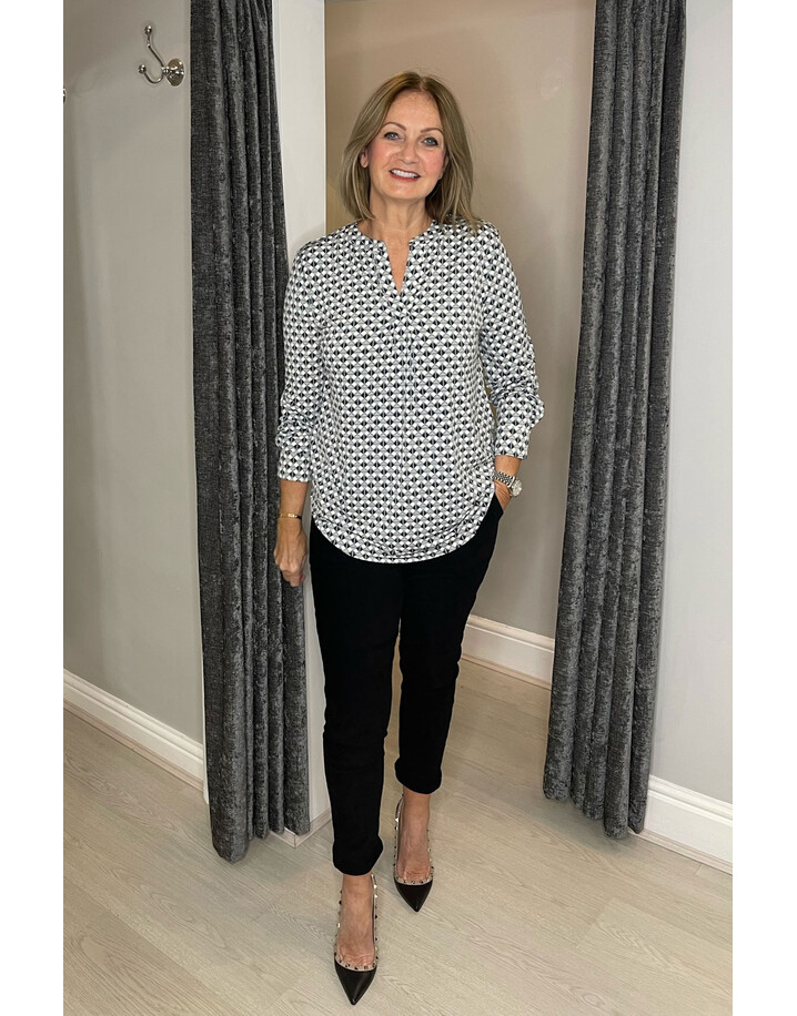 Oui Diamond Print Blouse - Grey Mix