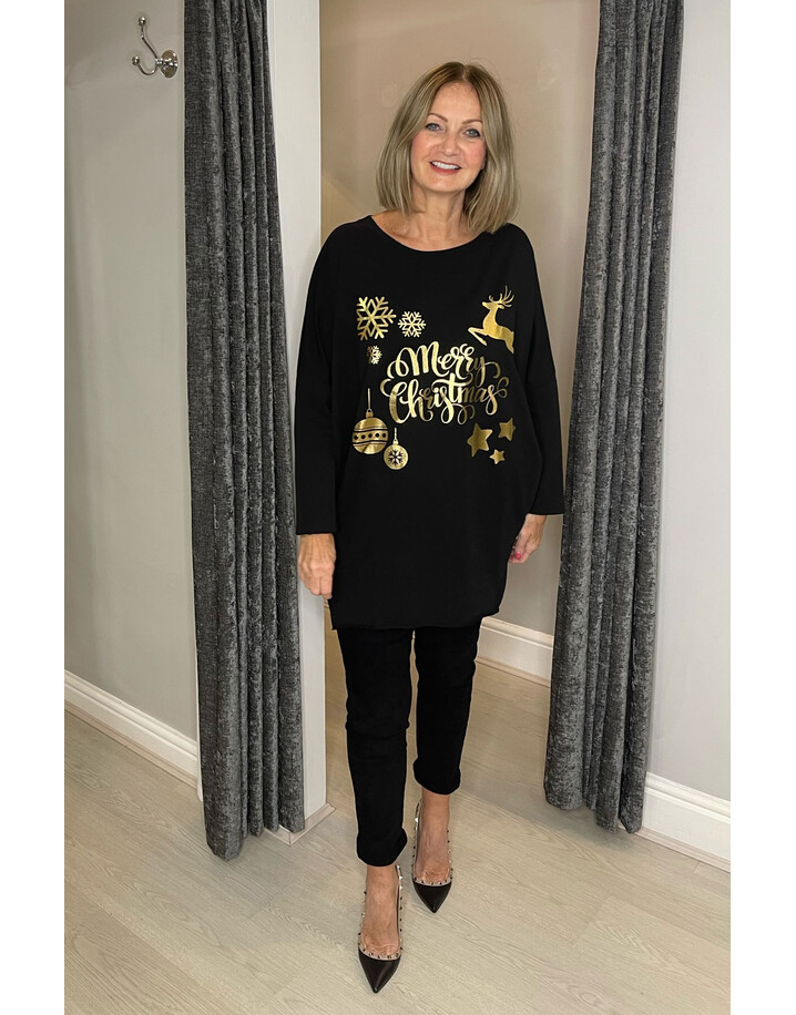Lucy Cobb Merry Christmas Tunic - Black