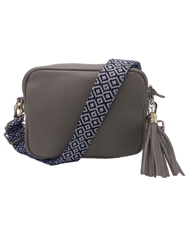 Elie Beaumont Leather Crossbody Bag - Grey with Knitted Diamond 