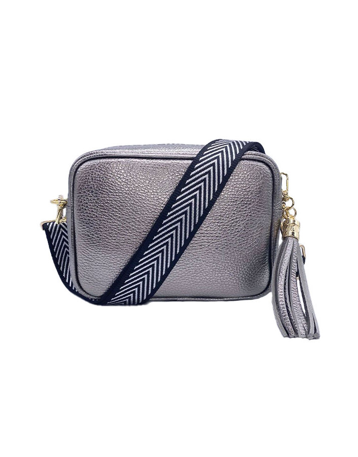 Elie Beaumont Leather Crossbody Bag - Pewter with Silver Chevron