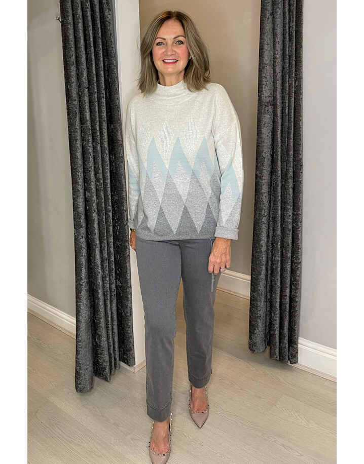 Oui Organic Cotton Diamond Print Jumper - Light Grey