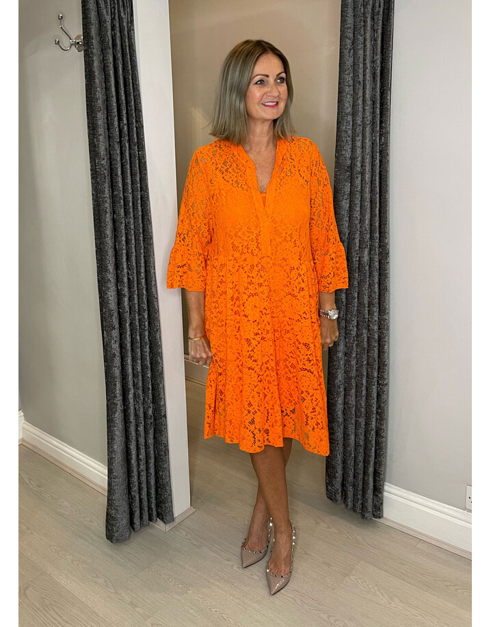 Lucy Cobb Lea Lace Smock Dress - Orange