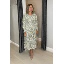 Lara Leopard Shirred Midi Dress - Khaki