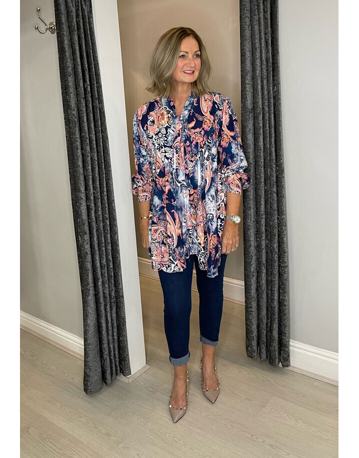 Lucy Cobb Paisley Pussy Bow Blouse - Navy