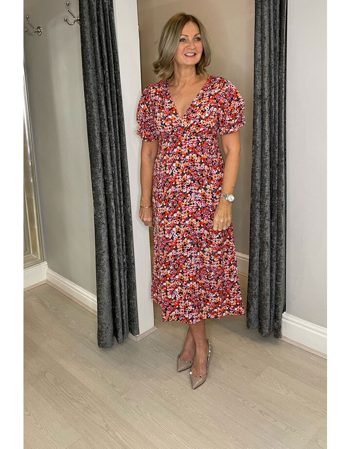 Lucy Cobb Florence Floral Dress  - Red Mix