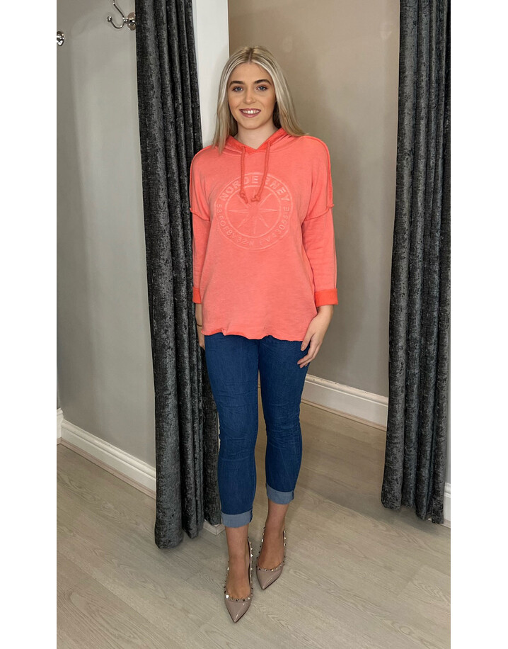 Lucy Cobb North Star Slogan Hoodie - Coral