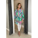 Brianna Pussy Bow Blouse - Emerald Mix