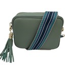 Leather Crossbody Bag - Sage with Blue Aztec