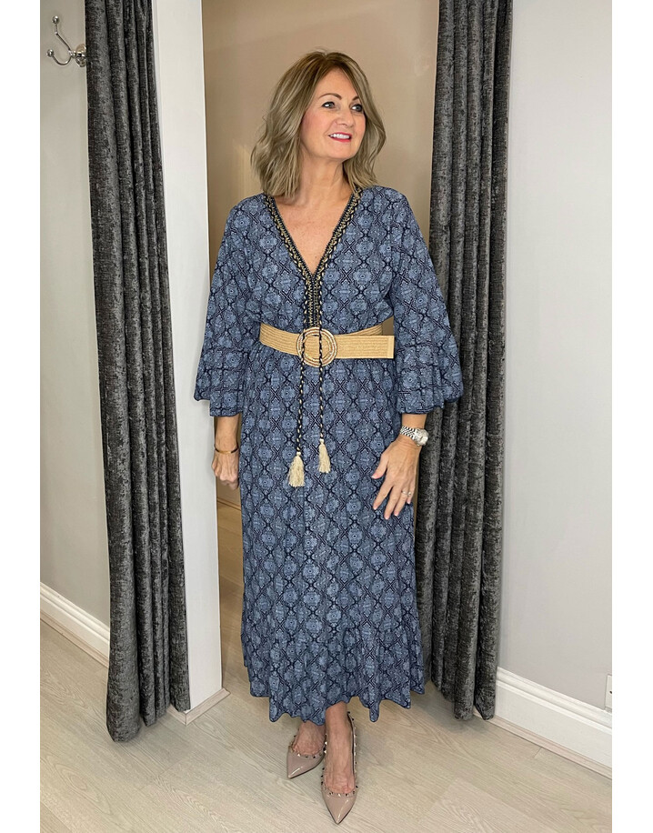 Lucy Cobb Maya Mosaic Midi Dress - Navy