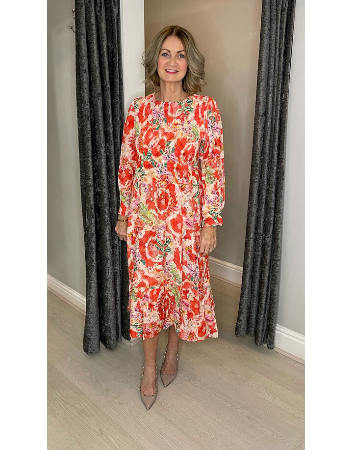 Lucy Cobb Farron Floral Midi dress - Coral Mix