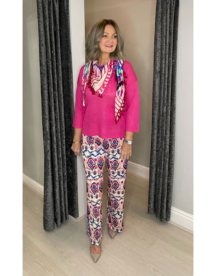 Oui Kaleidoscope Print Scarf -  Fuchsia Pink Mix