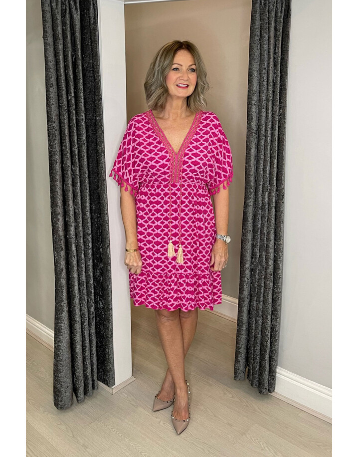 Lucy Cobb Maya Tassel Short Dress - Fuchsia