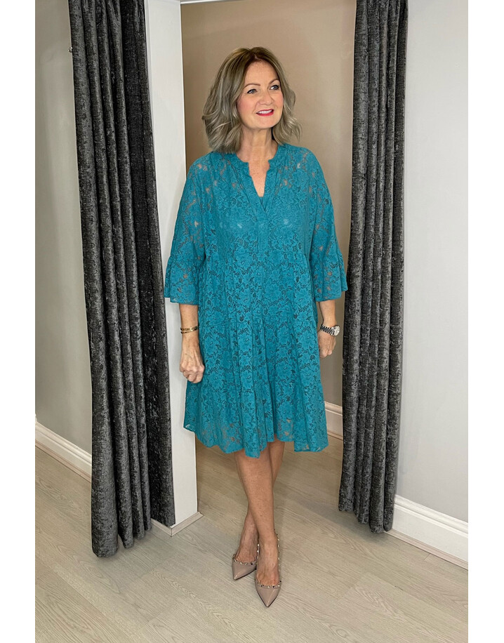 Lucy Cobb Lea Lace Smock Dress - Teal