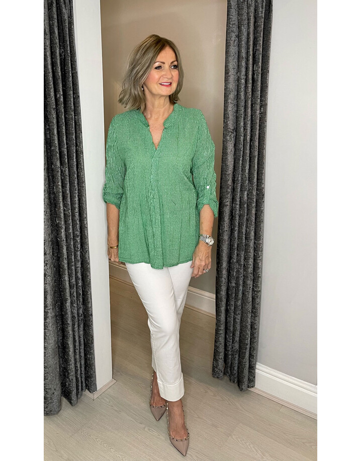 Lucy Cobb Florence Pinstripe Shirt - Emerald