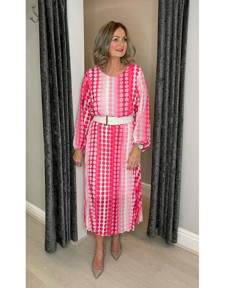 Lucy Cobb Tina Circle Print Midi Dress - Pink Mix