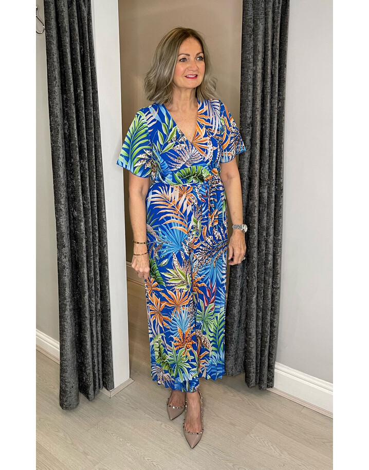 Lucy Cobb Bali Leaf Print Jumpsuit - Royal Mix