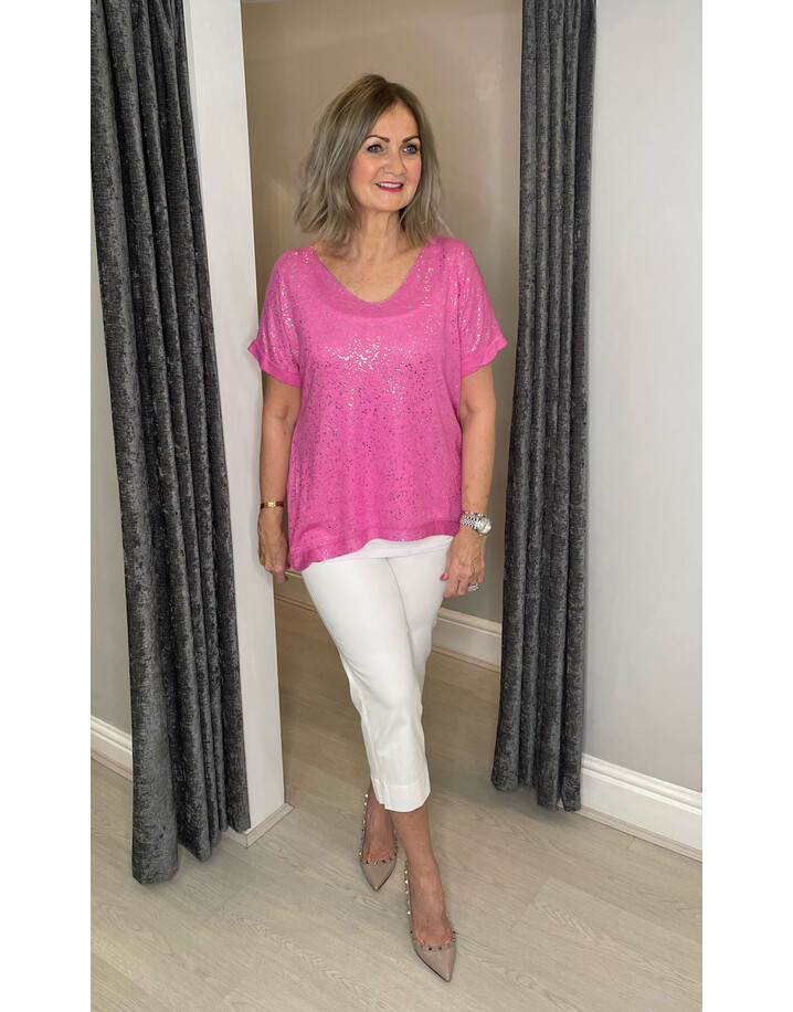 Lucy Cobb Sophia Shimmer Top  - Fuchsia