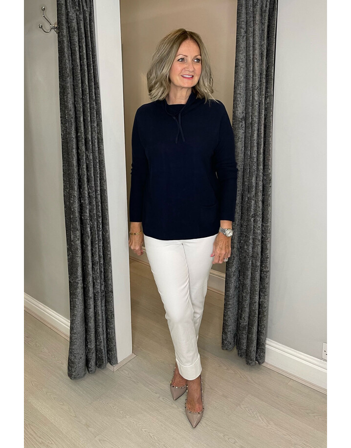 Oui Tie Neck Jumper - Navy
