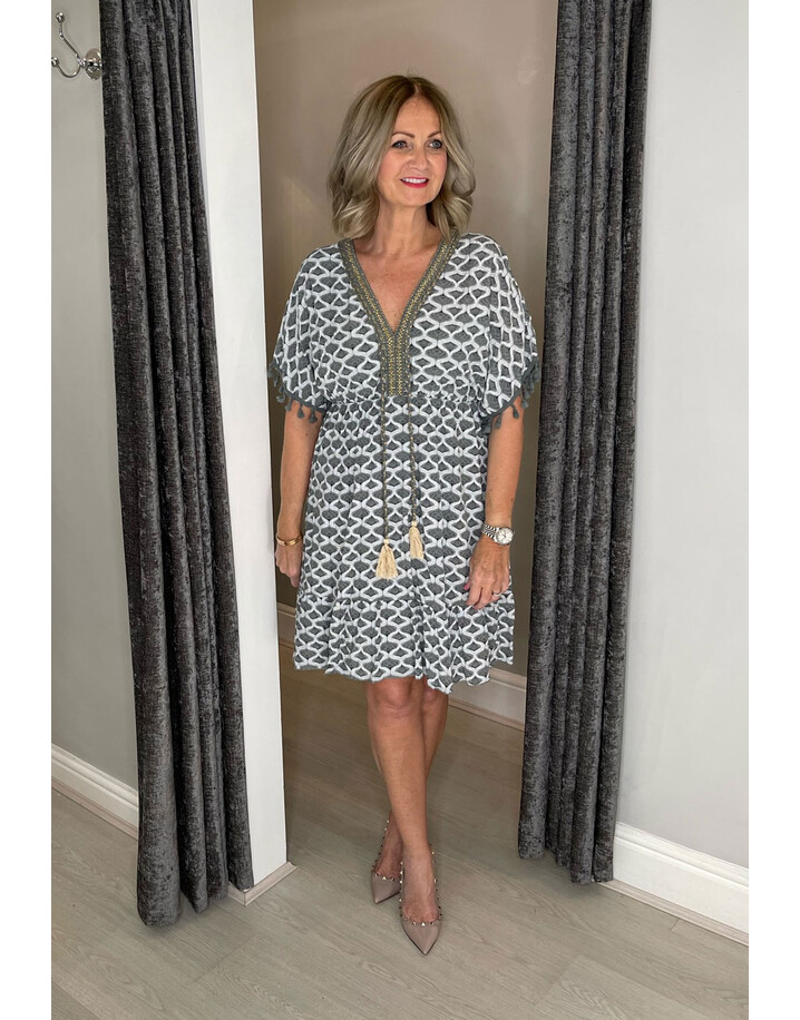 Lucy Cobb Maya Tassel Short Dress - Mid Grey