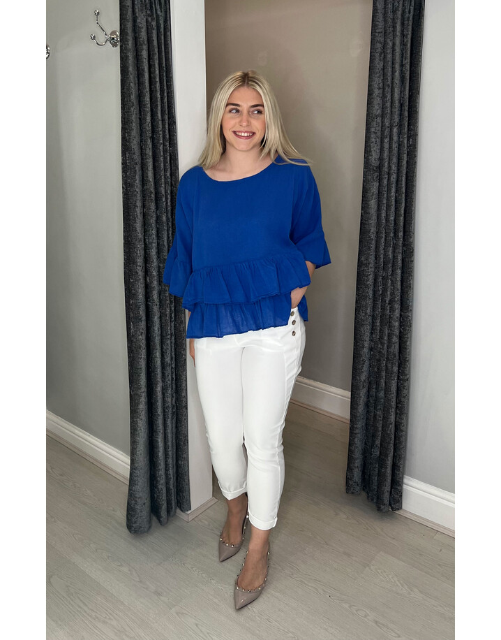 Lucy Cobb London Linen Frill Top  - Royal