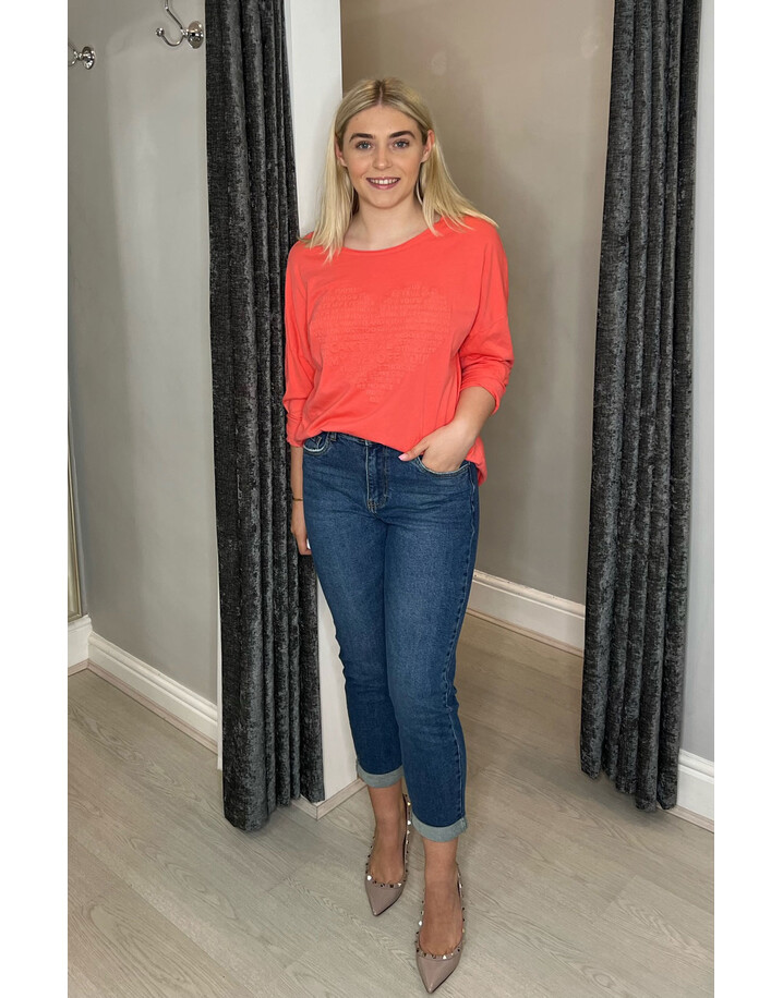Lucy Cobb Hillary Heart Slogan Tshirt  - Coral
