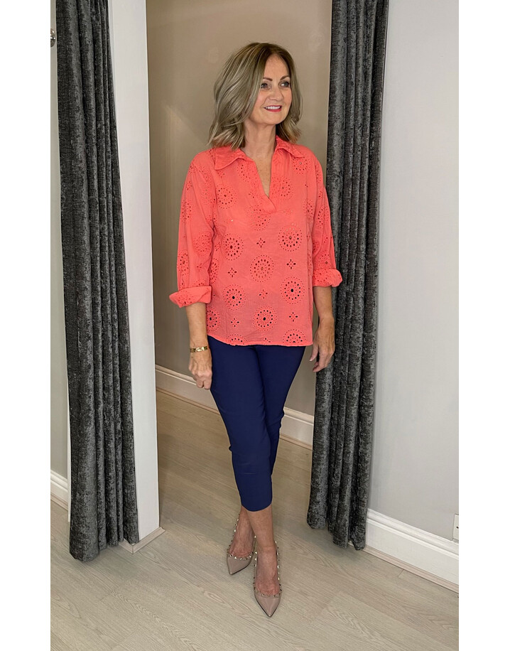 Lucy Cobb Brandi Broderie Shirt  - Coral
