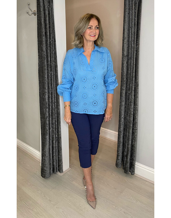 Lucy Cobb Brandi Broderie Shirt  - Light Denim Blue