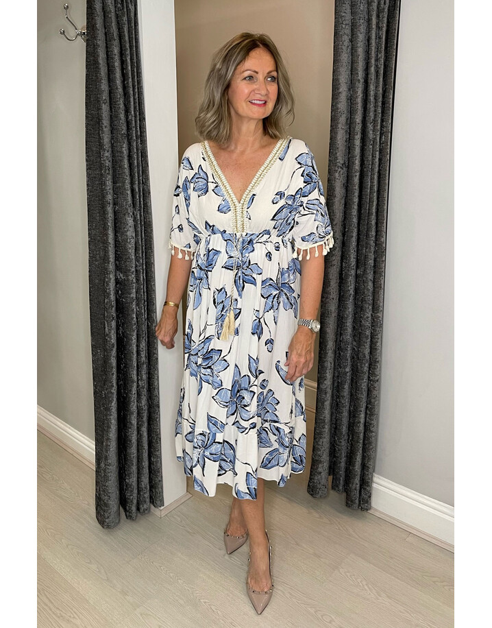 Lucy Cobb Maya Abstract Floral Midi Dress  - Denim