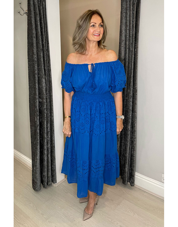 Lucy Cobb Barcelona Broderie Midi Dress  - Royal