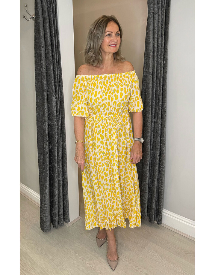 Lucy Cobb Madelyn Leopard Bardot Maxi Dress - Lemon
