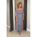 Menorca Shirred Midi Dress - Cornflower Blue Mix
