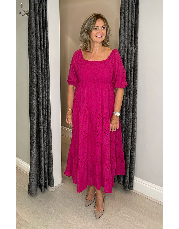 Lucy Cobb Bridget Broderie Midaxi Dress - Magenta